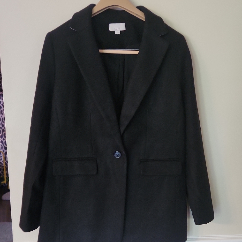 LOFT Black Blazer Wool-Blend Jacket